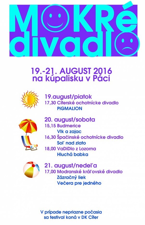 V Cíferi bude v sobotu Mokrý festival, predstavia sa na ňom ochotnícke divadlá