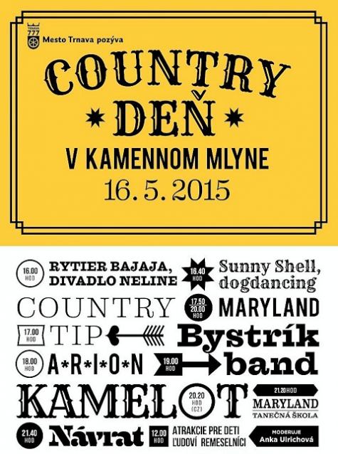 Kamenným mlynom bude znieť country, vystúpia aj Kamelot, Návrat či Bystrík
