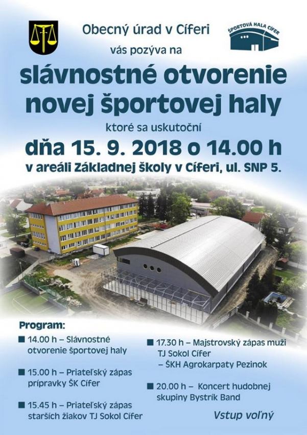 V Cíferi otvoria novú športovú halu, obec ju postavila z vlastných zdrojov