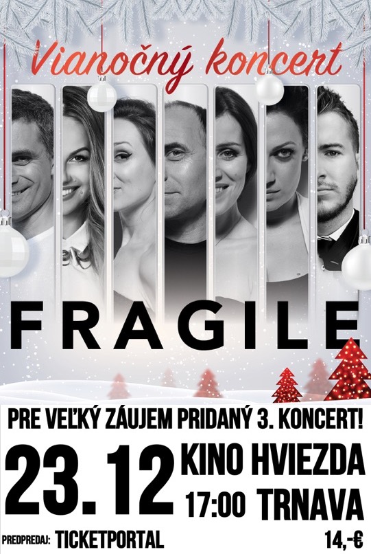 Skupina Fragile pre veľký záujem pridala v Trnave aj tretí Vianočný koncert