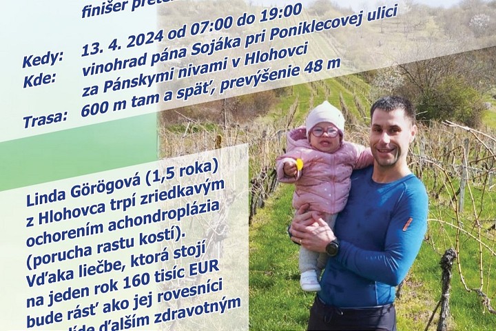 V Hlohovci robia 12-hodinový beh do kopca, aby pomohli malej Linduške