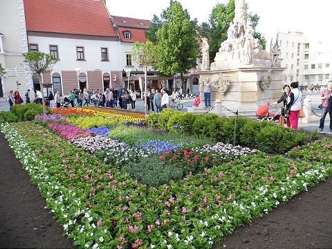 Trojičné námestie v Trnave počas jari a leta opäť spestrí kvetinový záhon