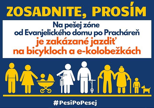 Na trnavskej pešej zóne začal platiť zákaz vjazdu bicyklov a elektrických kolobežiek
