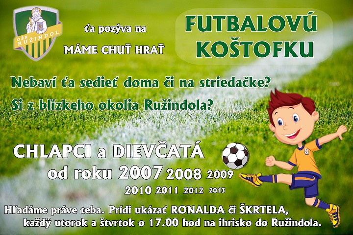 Ružindol pozýva do svojich mládežníckych tímov futbalistov z obce i okolia