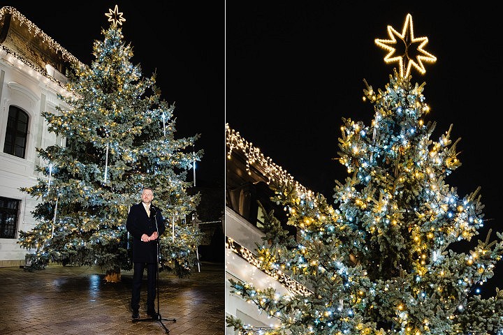 Prezidentský palác už dýcha sviatočnou atmosférou, rozsvietili stromček z Trstína