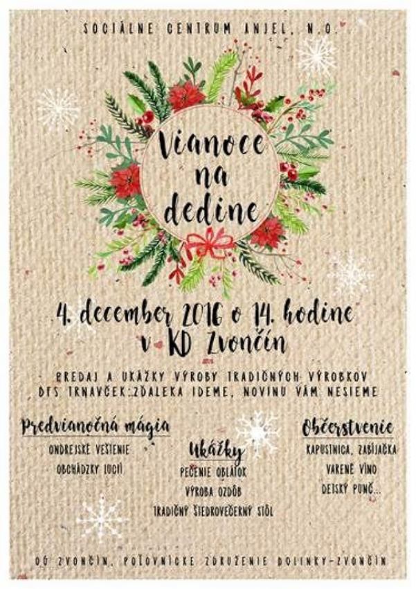 Vo Zvončíne pripravujú túto nedeľu podujatie Vianoce na dedine